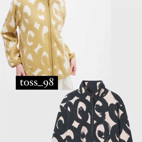 UNIQLO x Marimekko Fleece Size XL Full Zip Jacket Long Sleeves Outer NWT Beige - Picture 3 of 5